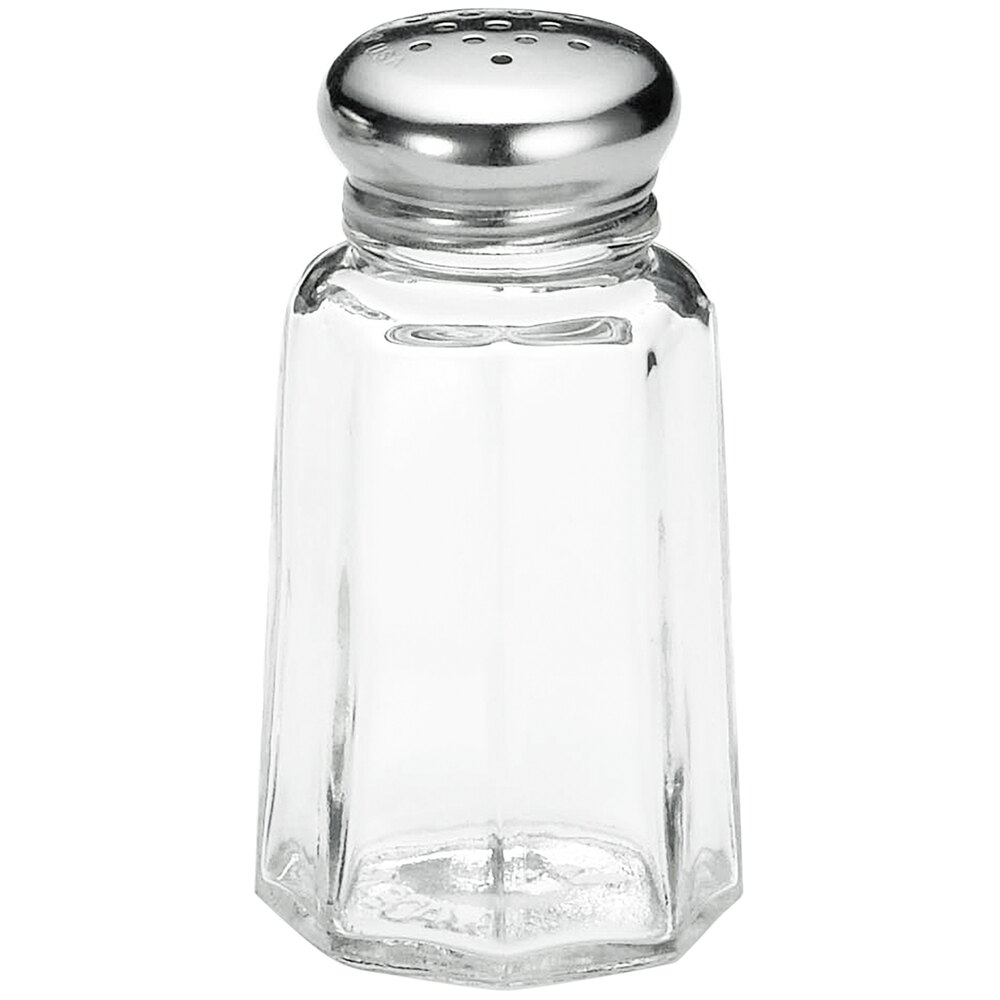 Tablecraft 1 oz. Glass Paneled (Salt and Pepper) Shaker with Stainless Steel Top - 24/Case