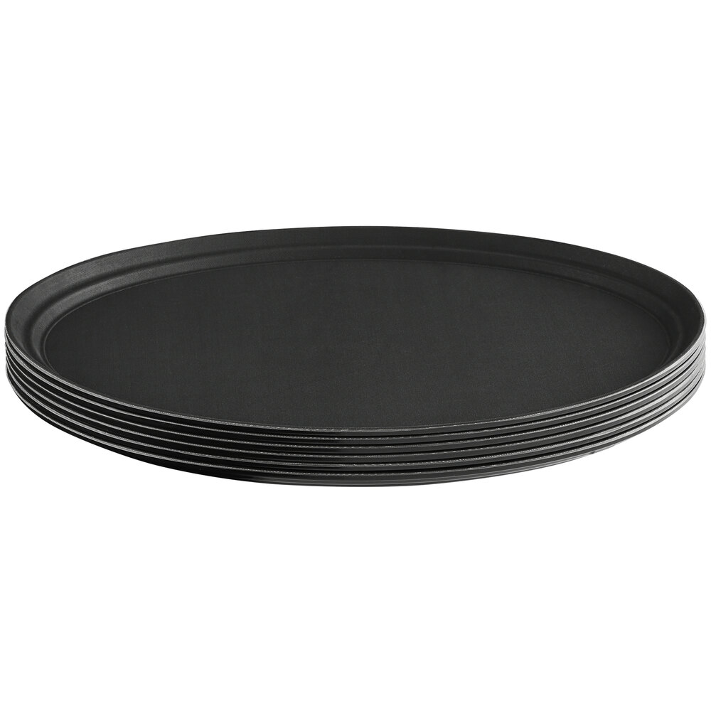 Choice 27" x 22" Black Oval Polypropylene Non-Skid Serving Tray - 6/Case
