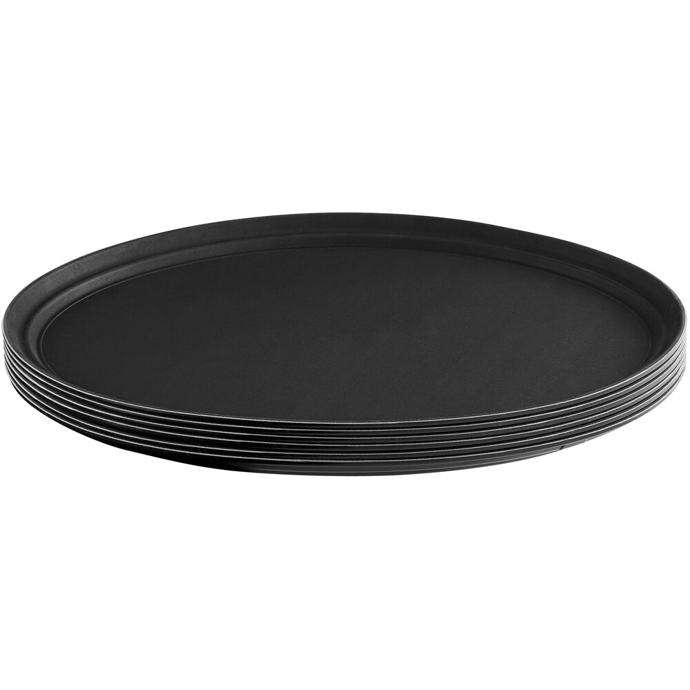 Choice 27" x 22" Black Oval Fiberglass Non-Skid Serving Tray - 6/Case