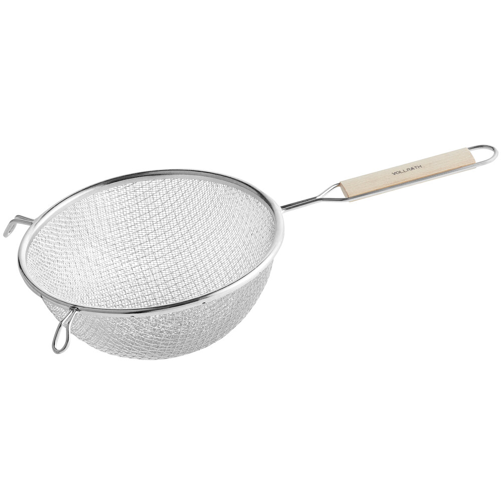 Vollrath 7 3/4" Double Medium Mesh Wire Strainer with 6 1/2" Wood Handle 47198
