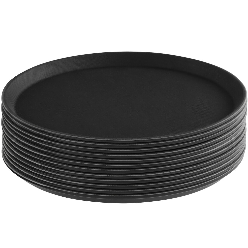 Choice 14" Black Round Fiberglass Non-Skid Serving Tray - 12/Case
