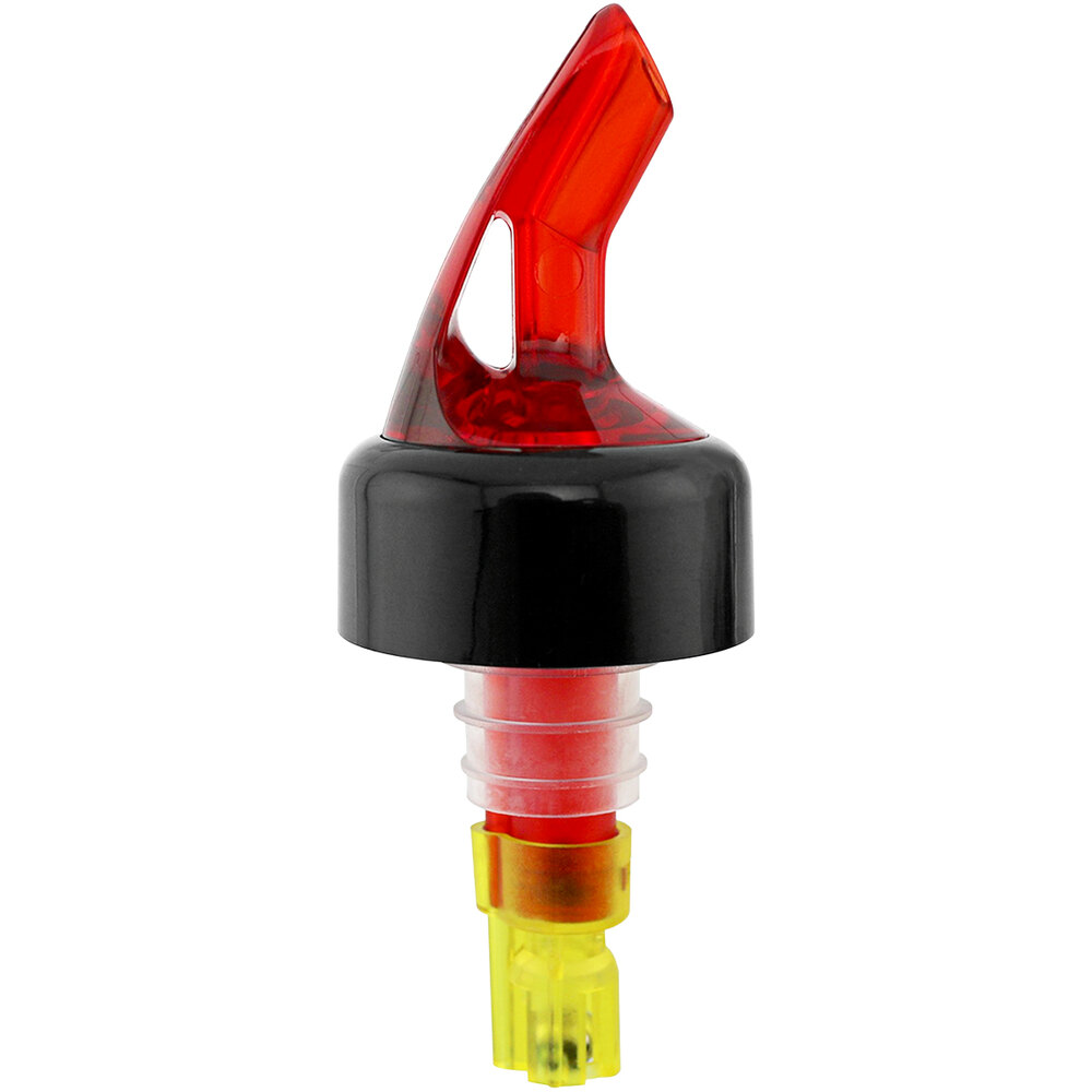 Franmara Bar-Pro 1.5 oz. Red Spout / Yellow Tail Measured Liquor Pourer with Collar 8758 BU - 12/Pack