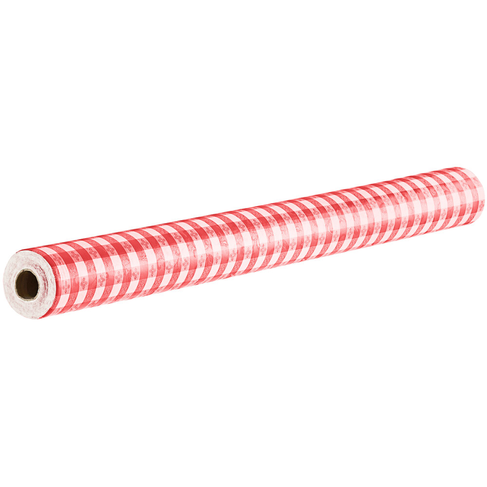 Choice 25 Yard Roll 52" Width Red Textured Gingham Vinyl Table Cover with Flannel Back