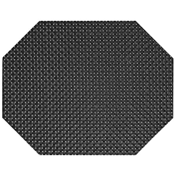 Front of the House Metroweave 14" x 11" Black Large Basketweave Woven Vinyl Rectangle Placemat - 12/Pack