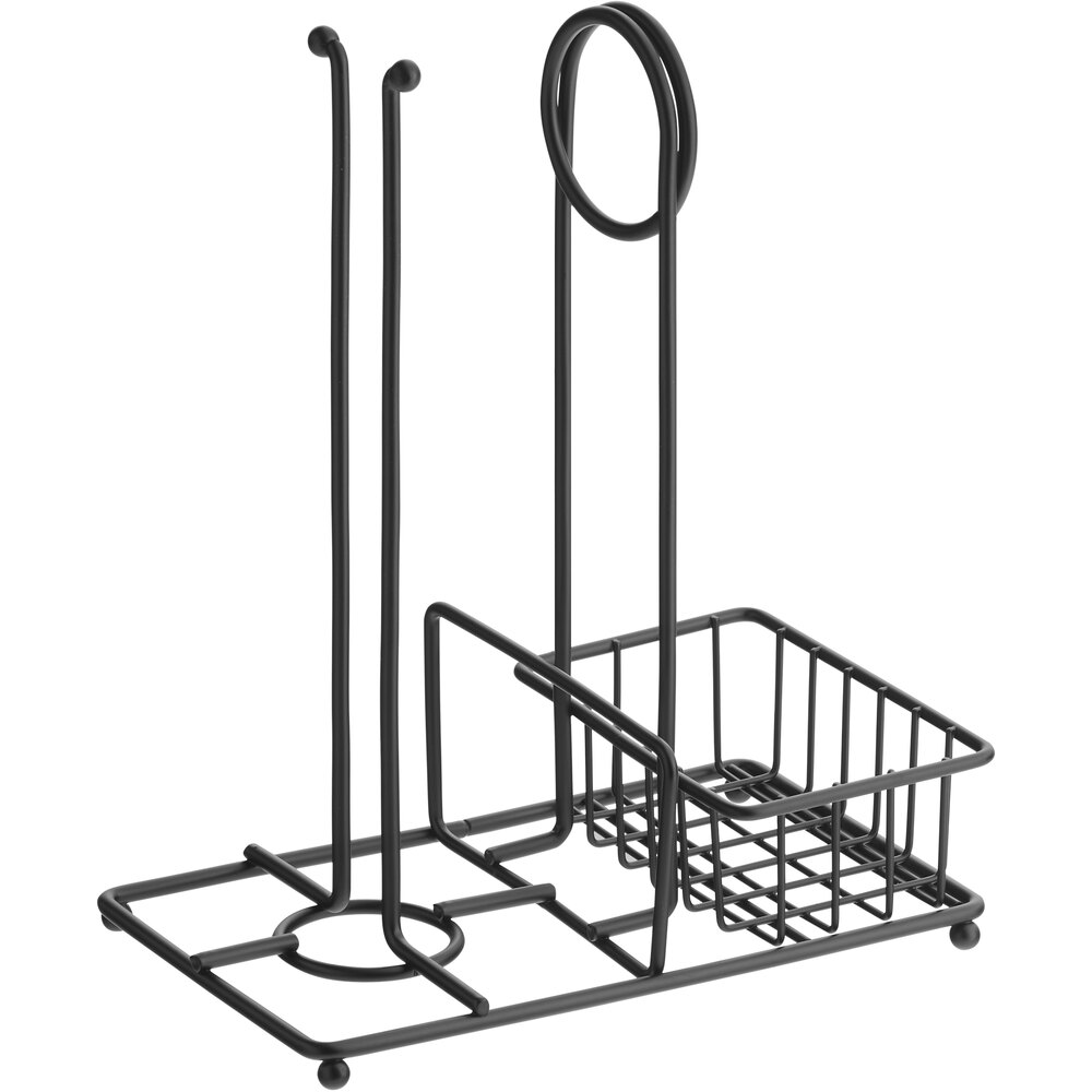 Tablecraft Black Powder-Coated Metal Paper Towel Holder / Condiment Caddy - 10" x 6" x 12 1/4"