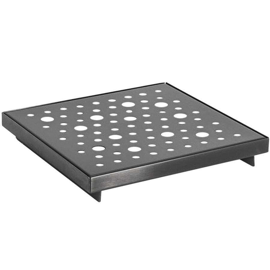 Front of the House 6" Square Matte Black Stainless Steel Footed Drip Tray BPT036BKS - 6/Case