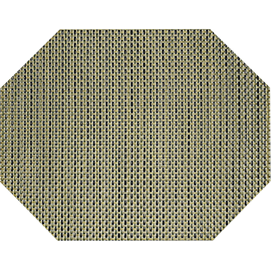 Front of the House Metroweave 14" x 11" Gold Basketweave Woven Vinyl Octagon Placemat - 12/Pack