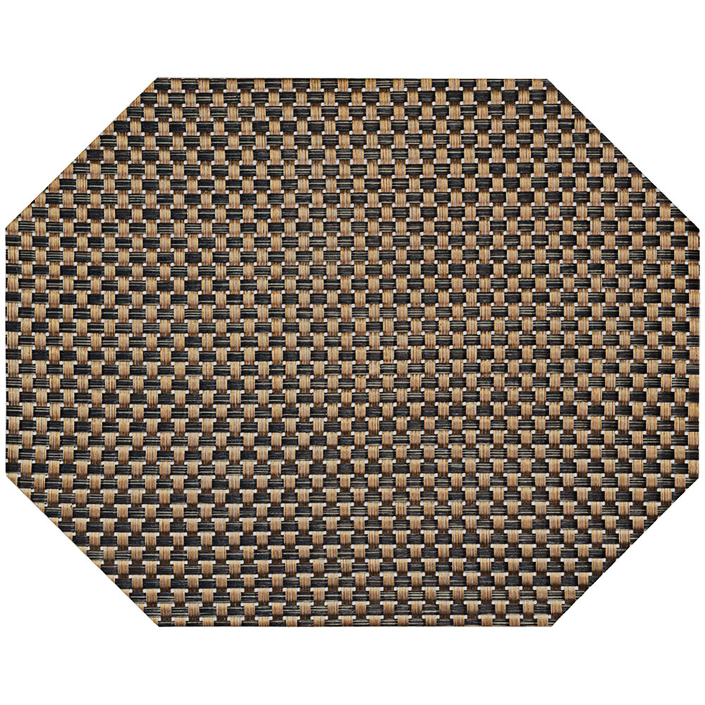 Front of the House Metroweave 14" x 11" Copper Large Basketweave Woven Vinyl Octagon Placemat - 12/Pack