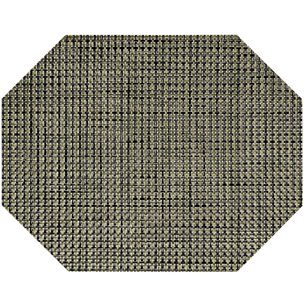 Front of the House Metroweave 14" x 11" Olive Basketweave Woven Vinyl Octagon Placemat - 12/Pack