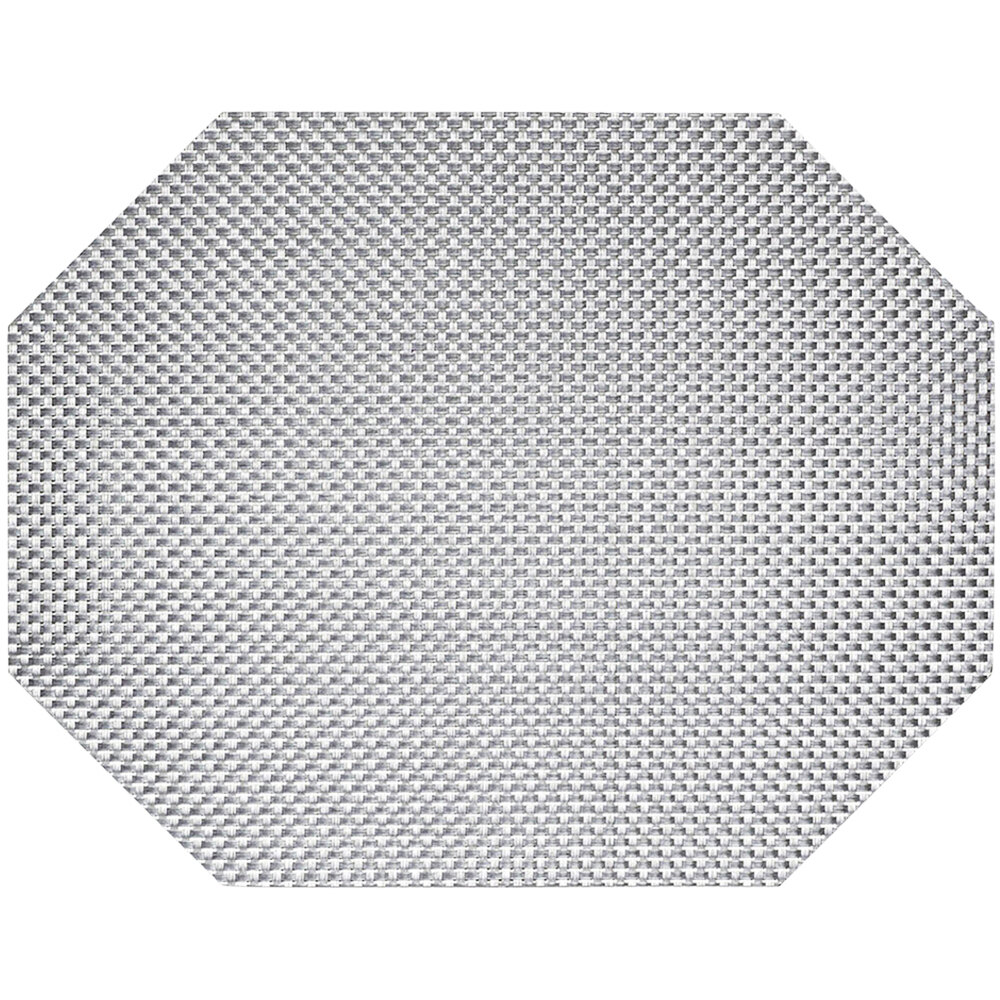 Front of the House Metroweave 14" x 11" Pewter Basketweave Woven Vinyl Octagon Placemat - 12/Pack