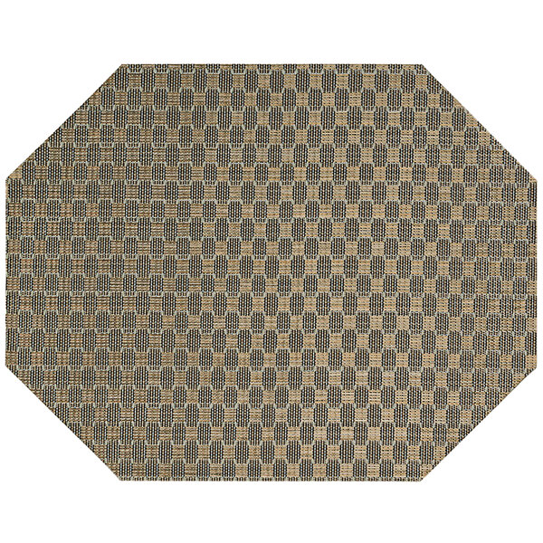 Front of the House Metroweave 14" x 11" Bronze Honeycomb Woven Vinyl Octagon Placemat - 12/Pack