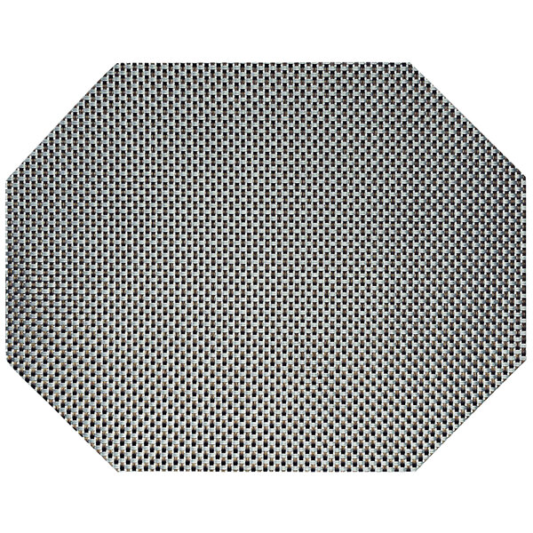 Front of the House Metroweave 14" x 11" Cocoa Basketweave Woven Vinyl Octagon Placemat - 12/Pack