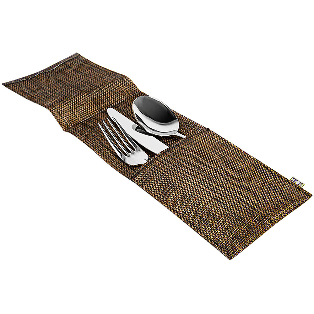 Front of the House Metroweave 10" x 4 1/2" Copper Mesh Woven Vinyl Silverware Pocket with Cover - 12/Pack