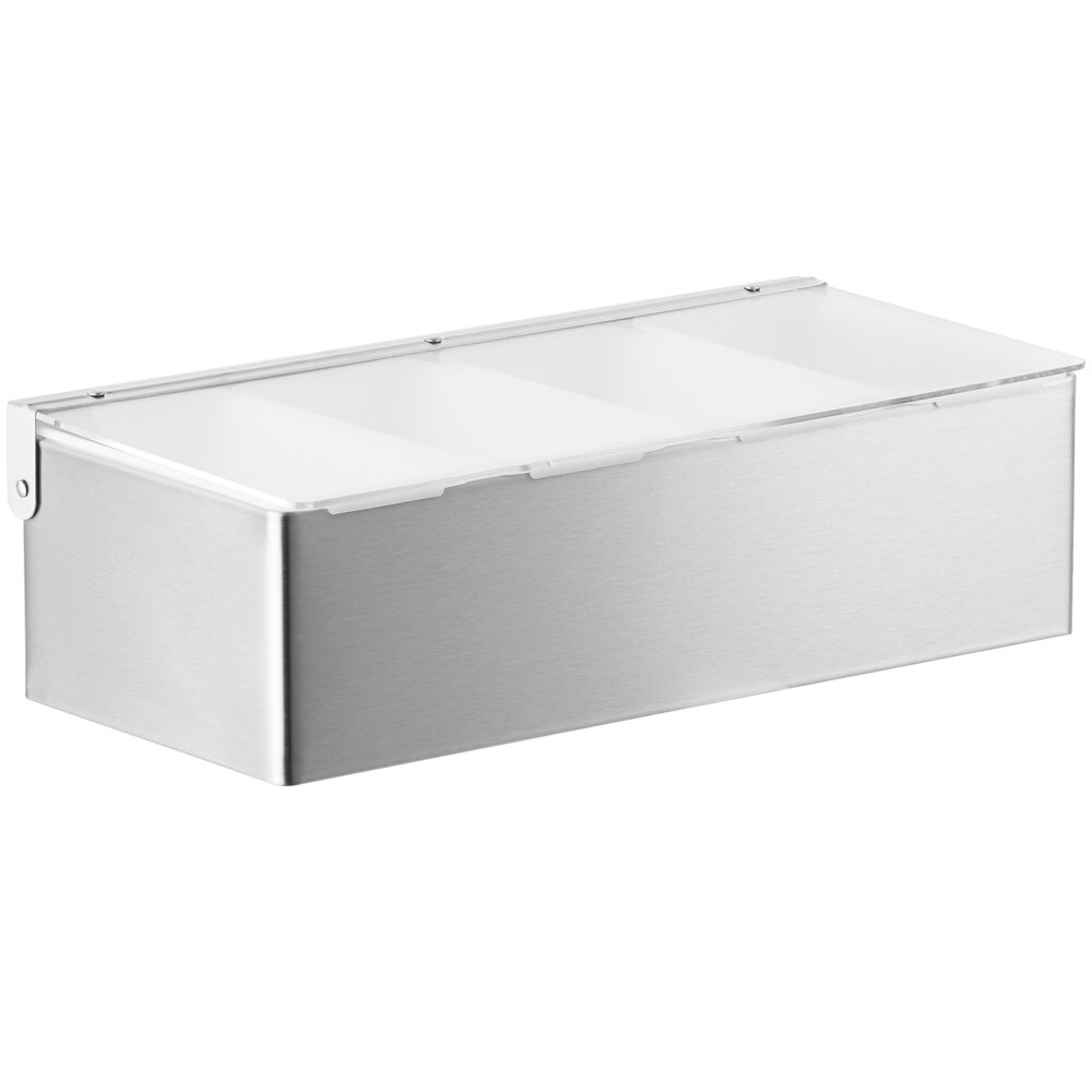 Tablecraft 4-Compartment Stainless Steel Condiment Bar with (4) 1 Pint Plastic Inserts