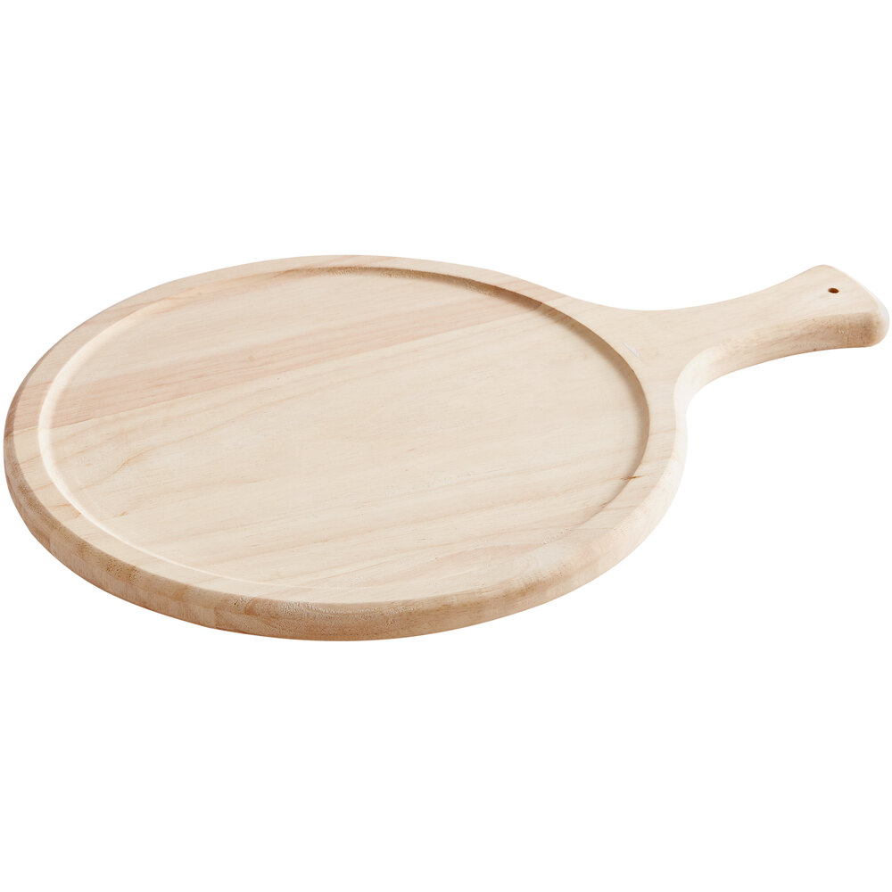 Choice 12" Round Wooden Serving Board with 4 1/2" Handle