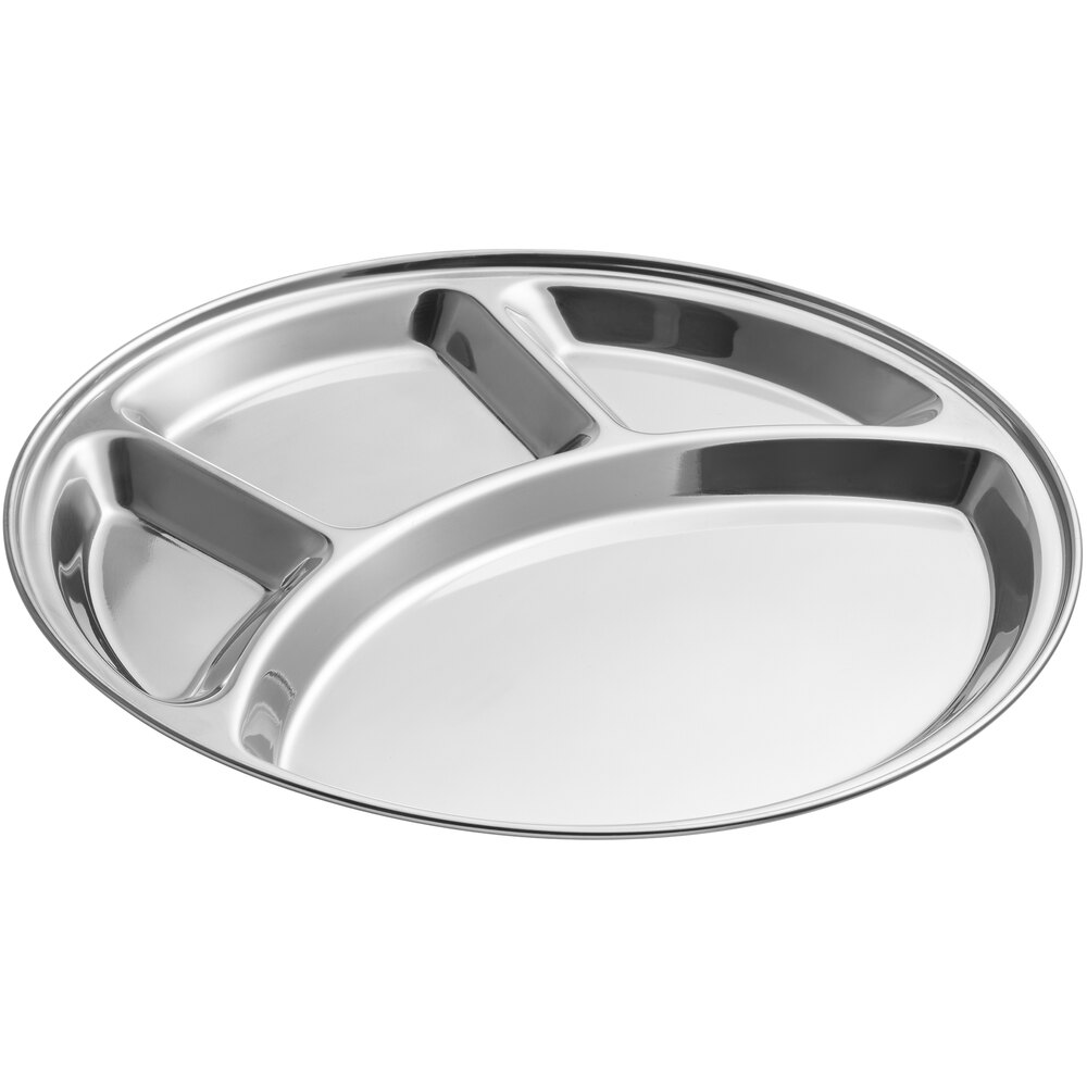 Choice Bulk Case 12 1/2" Ambidextrous Stainless Steel 4 Compartment Plate / Thali - 12/Case