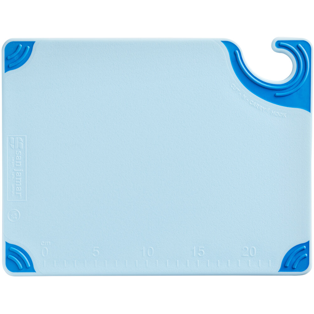 San Jamar Saf-T-Grip® 12" x 9" x 3/8" Blue Cutting Board with Hook CBG912BL