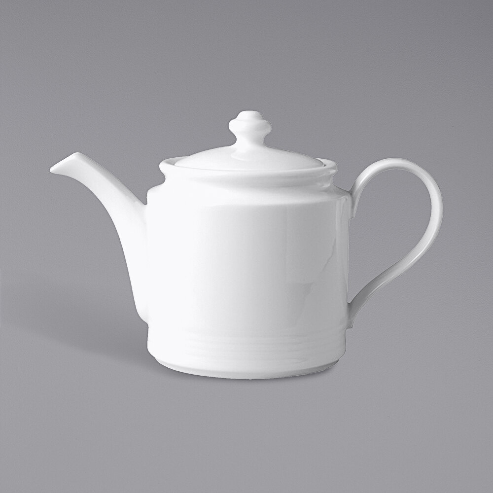 RAK Porcelain Rondo 27.1 oz. Ivory Embossed Porcelain Teapot with Lid - 4/Case