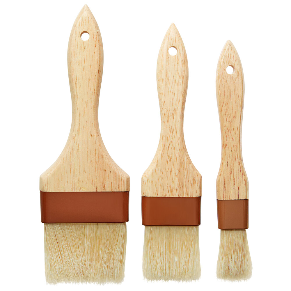 Choice 3-Piece Boar Bristle Pastry / Basting Brush Set with Wood Handles
