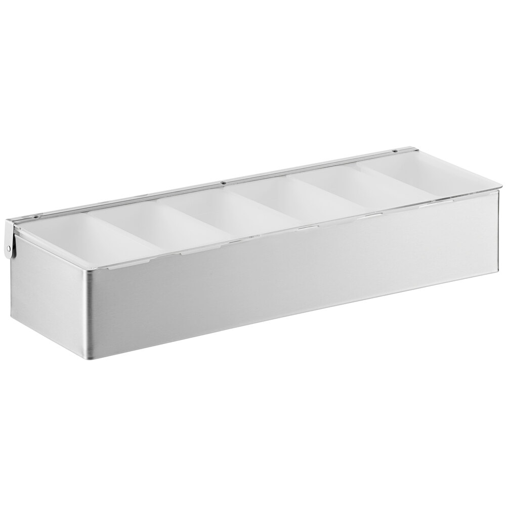 Tablecraft 6-Compartment Stainless Steel Condiment Bar with (6) 1 Pint Plastic Inserts