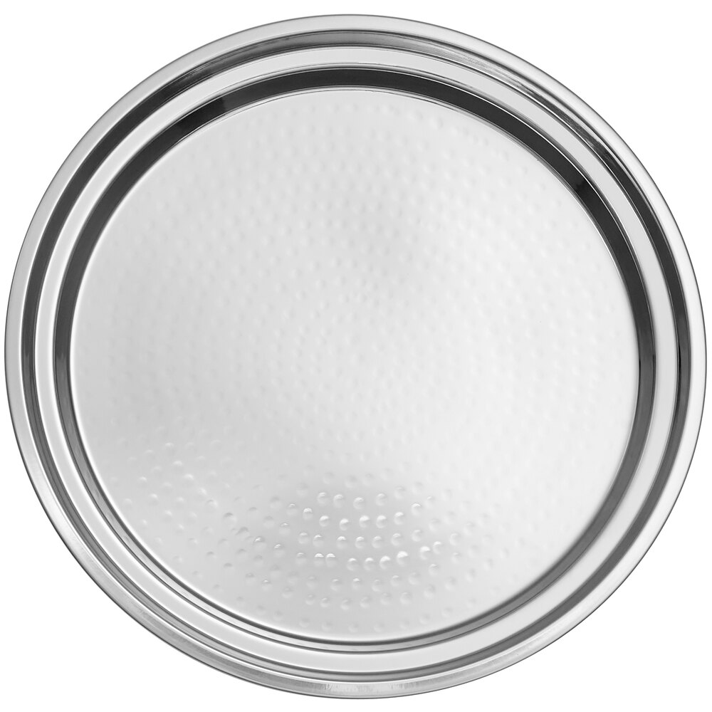Acopa 11" Round Hammered Stainless Steel Catering Tray / Platter