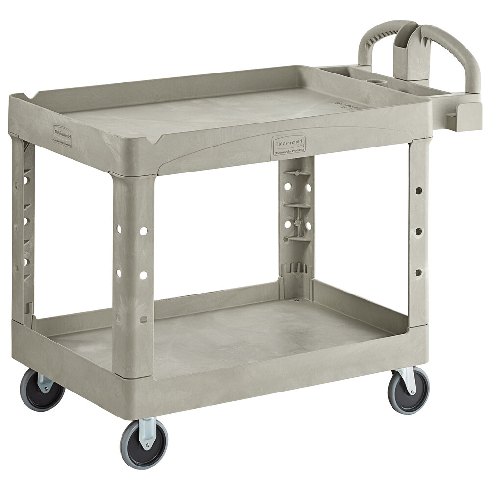 Rubbermaid® FG452088BEIG BRUTE Beige Medium Lipped Two Shelf Utility Cart with Ergonomic Handle