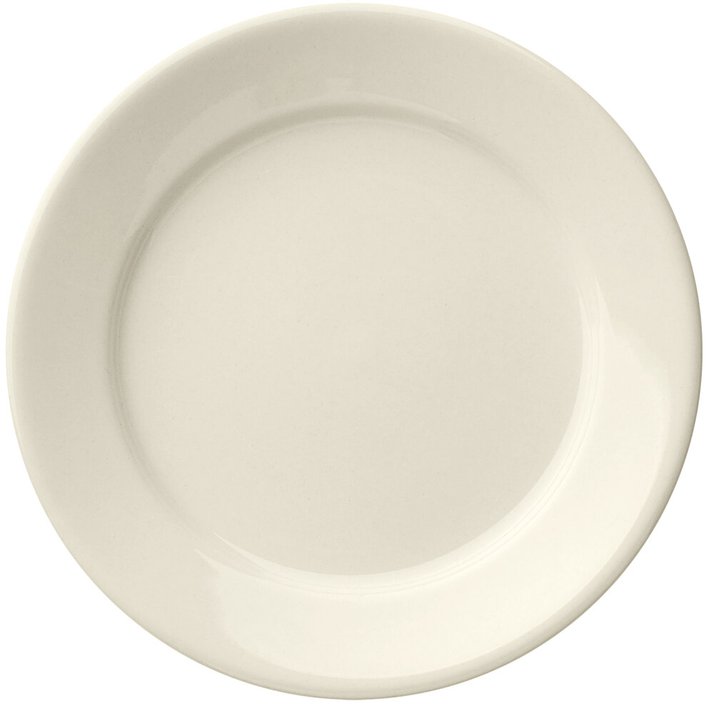 Libbey Porcelana Cream 12 3/8" Cream White Wide Rim Rolled Edge Porcelain Plate - 12/Case