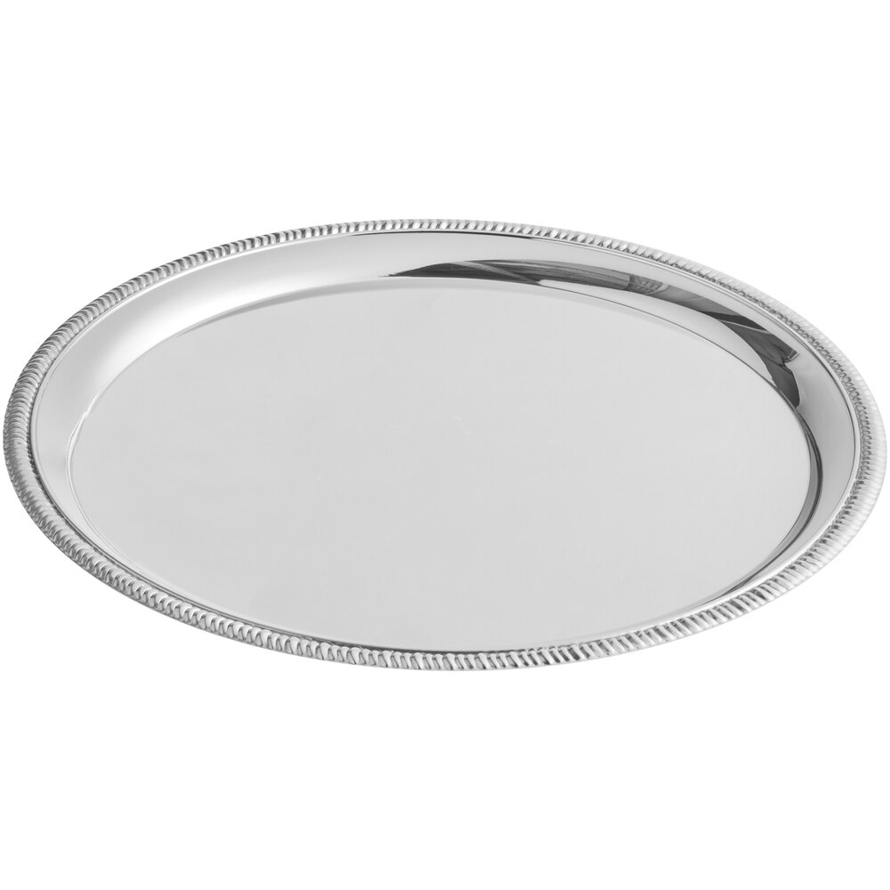 American Metalcraft Royal Touch 14" Round Embossed Stainless Steel Serving Tray