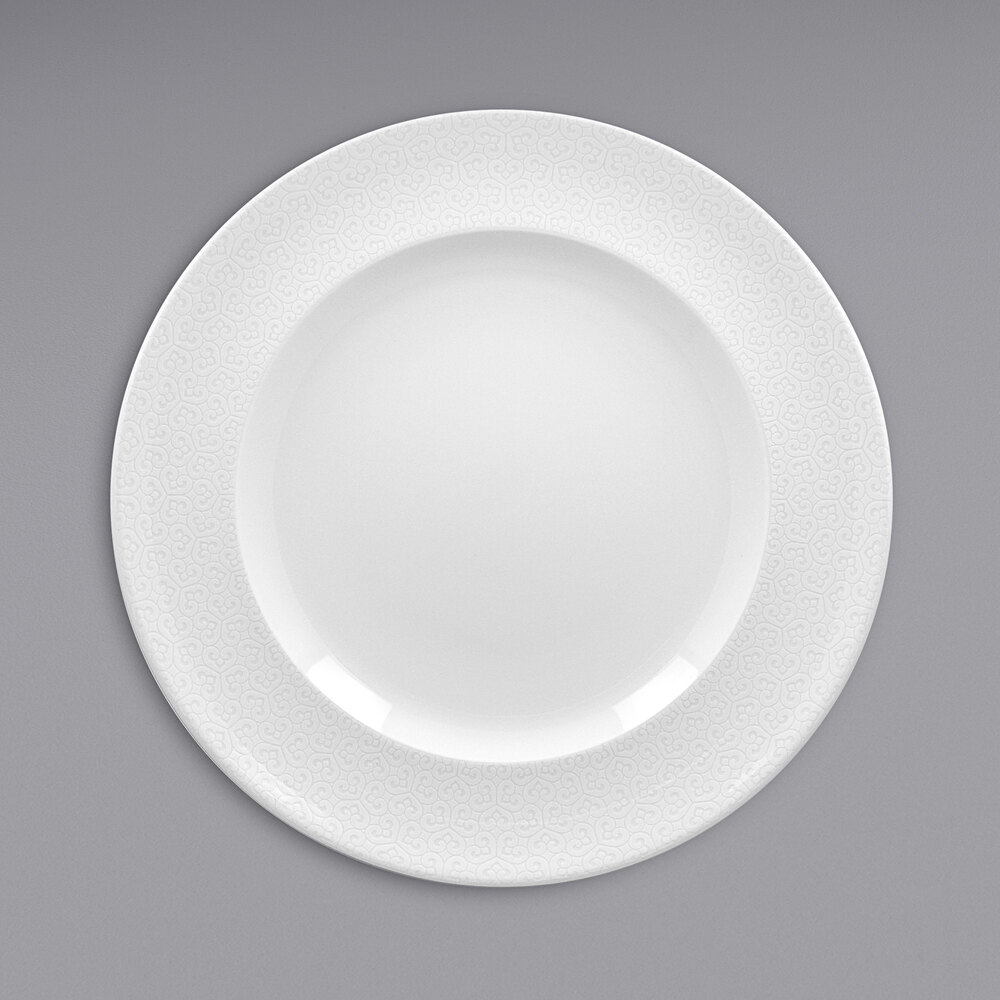 RAK Porcelain Choice 13" Ivory Embossed Wide Rim Porcelain Flat Plate - 6/Case