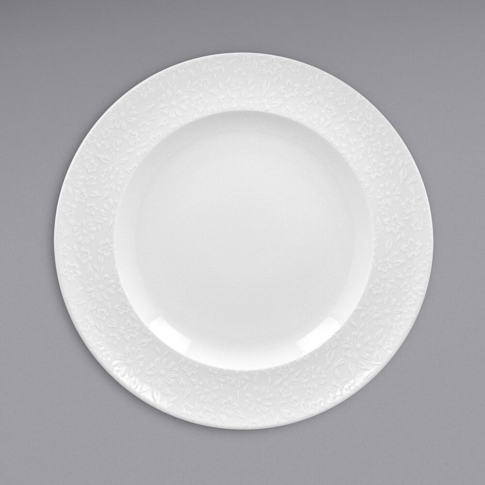 RAK Porcelain Blossom 13" Ivory Embossed Wide Rim Porcelain Flat Plate - 6/Case