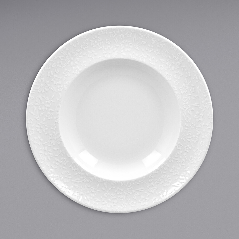 RAK Porcelain Blossom 11 13/16" Ivory Embossed Wide Rim Porcelain Deep Plate - 6/Case