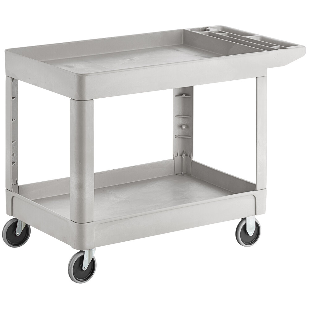 Rubbermaid® FG452089BEIG Beige Medium Lipped Two Shelf Utility Cart with Extended Handle