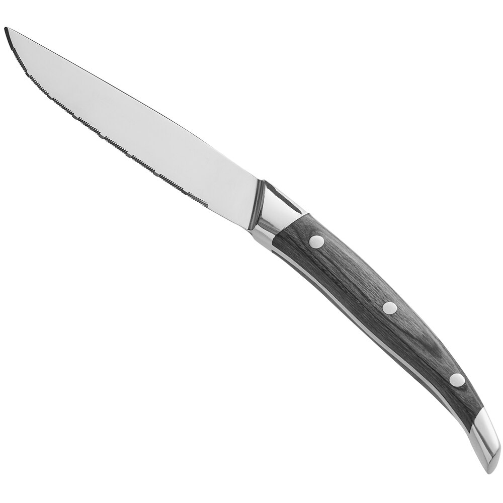 Acopa 4 3/4" Stainless Steel Steak Knife with Full Tang Gray Finish Pakkawood Handle - 6/Pack
