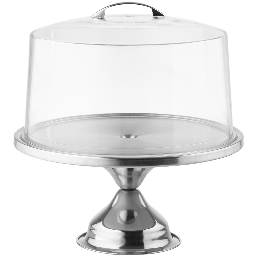 Tablecraft 12 3/4" Stainless Steel Cake Stand with Plastic Cover 821422