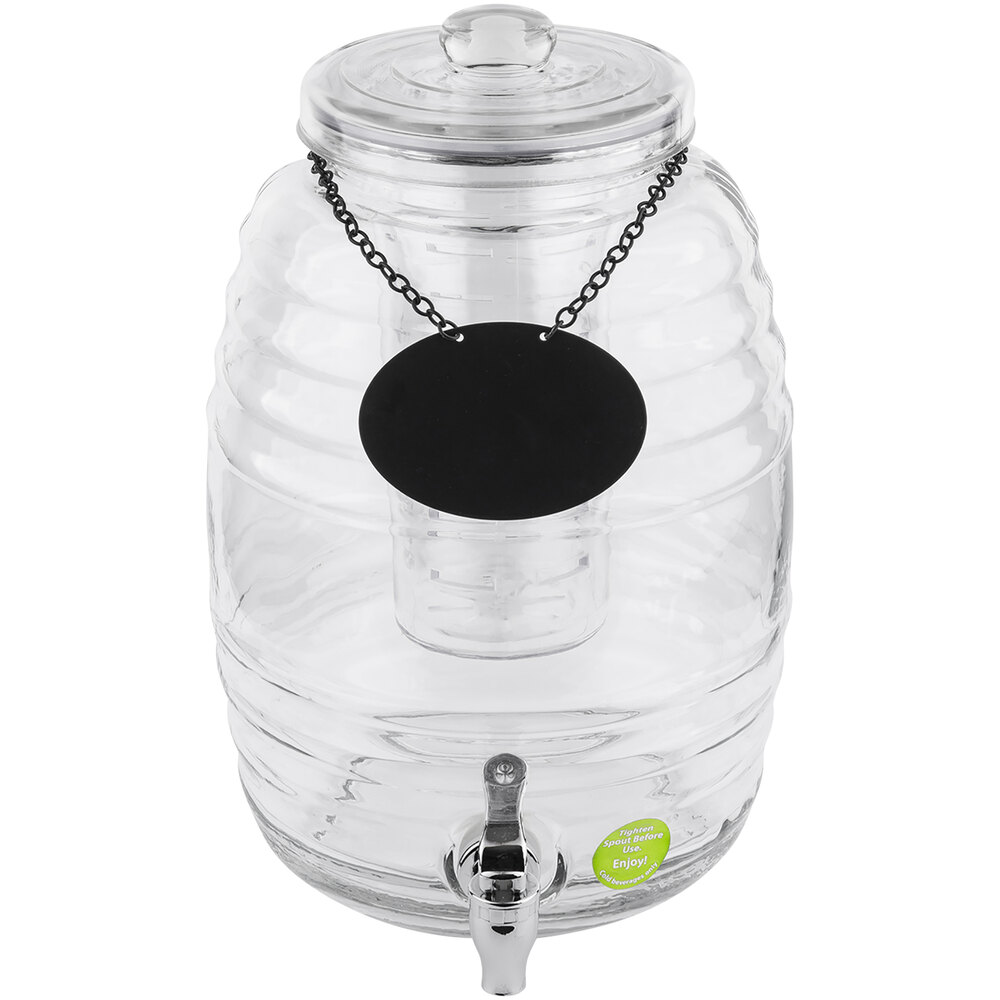 Tablecraft 2.5 Gallon Beehive Glass Beverage Dispenser with Chalkboard Sign BDG1000