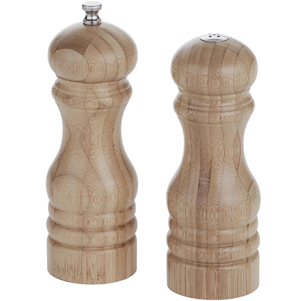 American Metalcraft 6" Bamboo Finish Salt Shaker and Pepper Mill Set