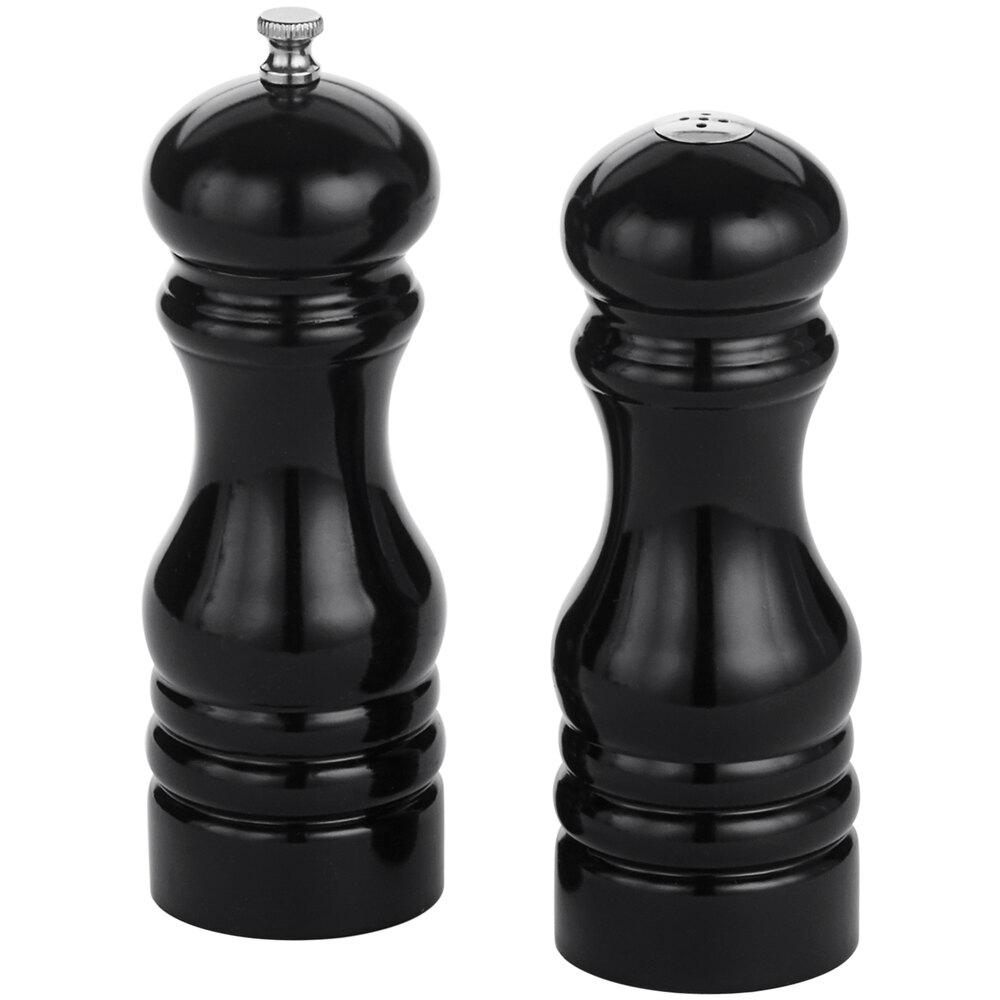 American Metalcraft 6" Black Wood Finish Salt Shaker and Pepper Mill Set