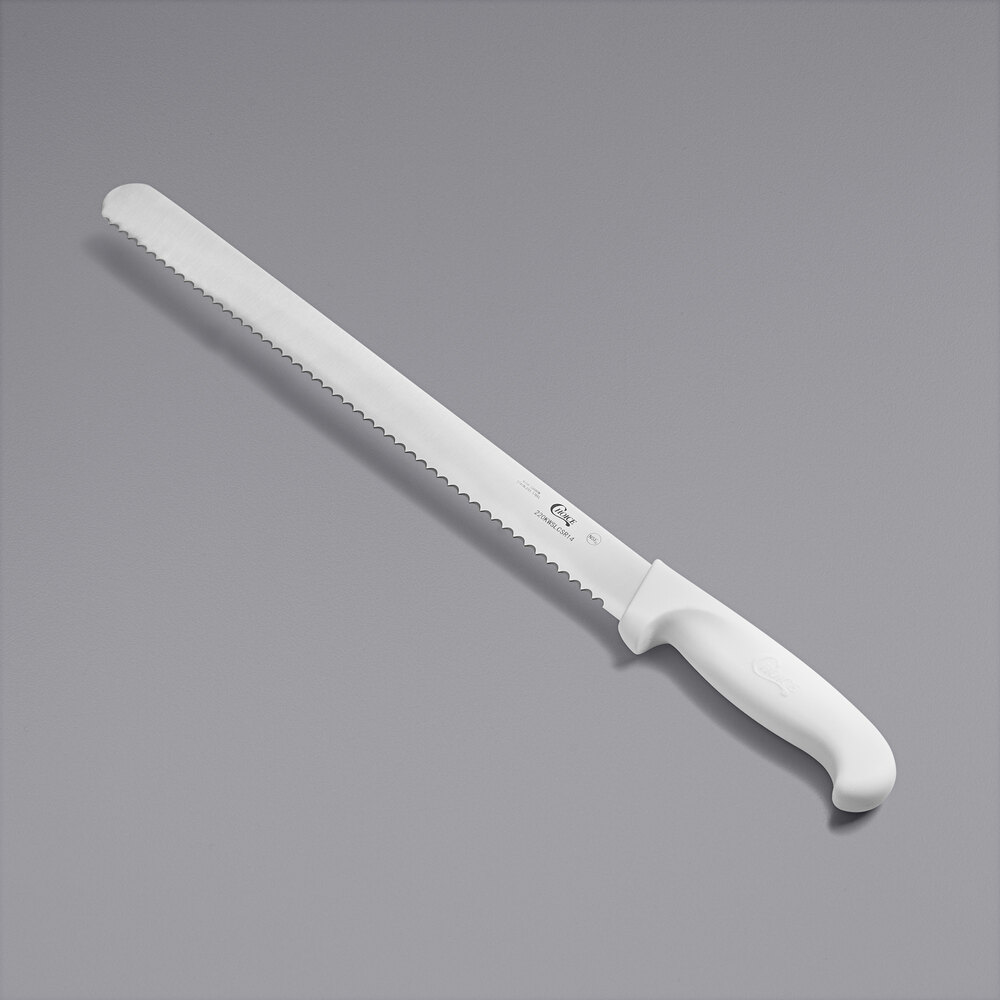 Choice 14" Serrated Edge Slicing Knife with White Handle