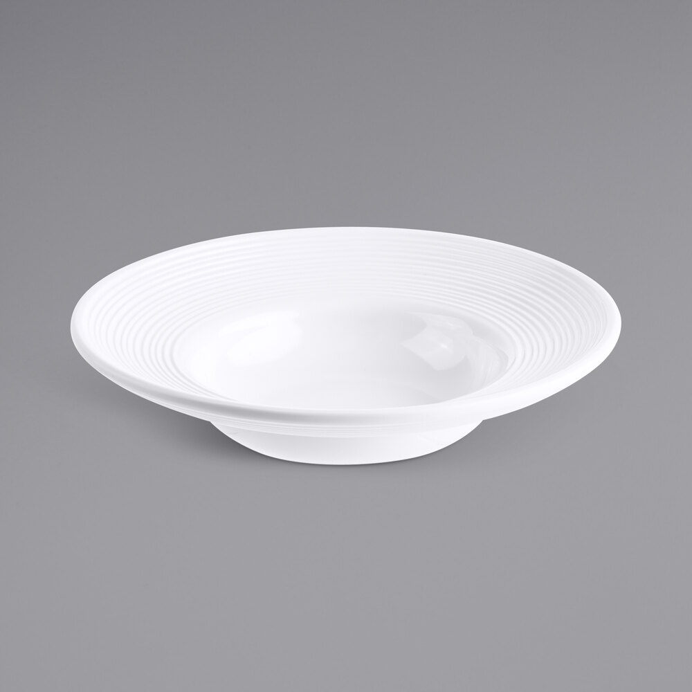 Tablecraft Pulito 14 oz. White Embossed Wide Rim Melamine Pasta Bowl