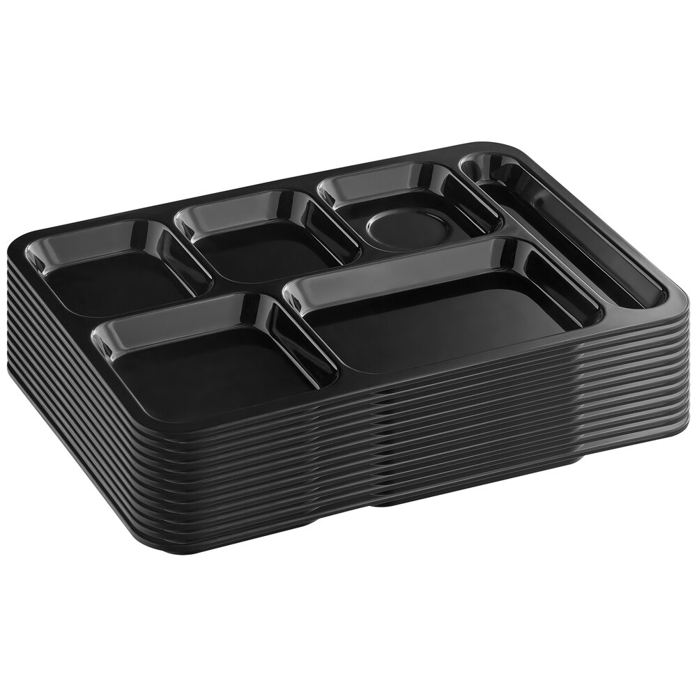 Choice 10" x 14" Right Handed Heavy-Duty Melamine NSF Black 6 Compartment Tray - 12/Pack