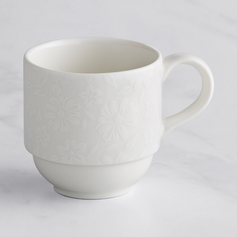RAK Porcelain Bouquet 6.8 oz. Ivory Embossed Porcelain Stackable Cup - 12/Case