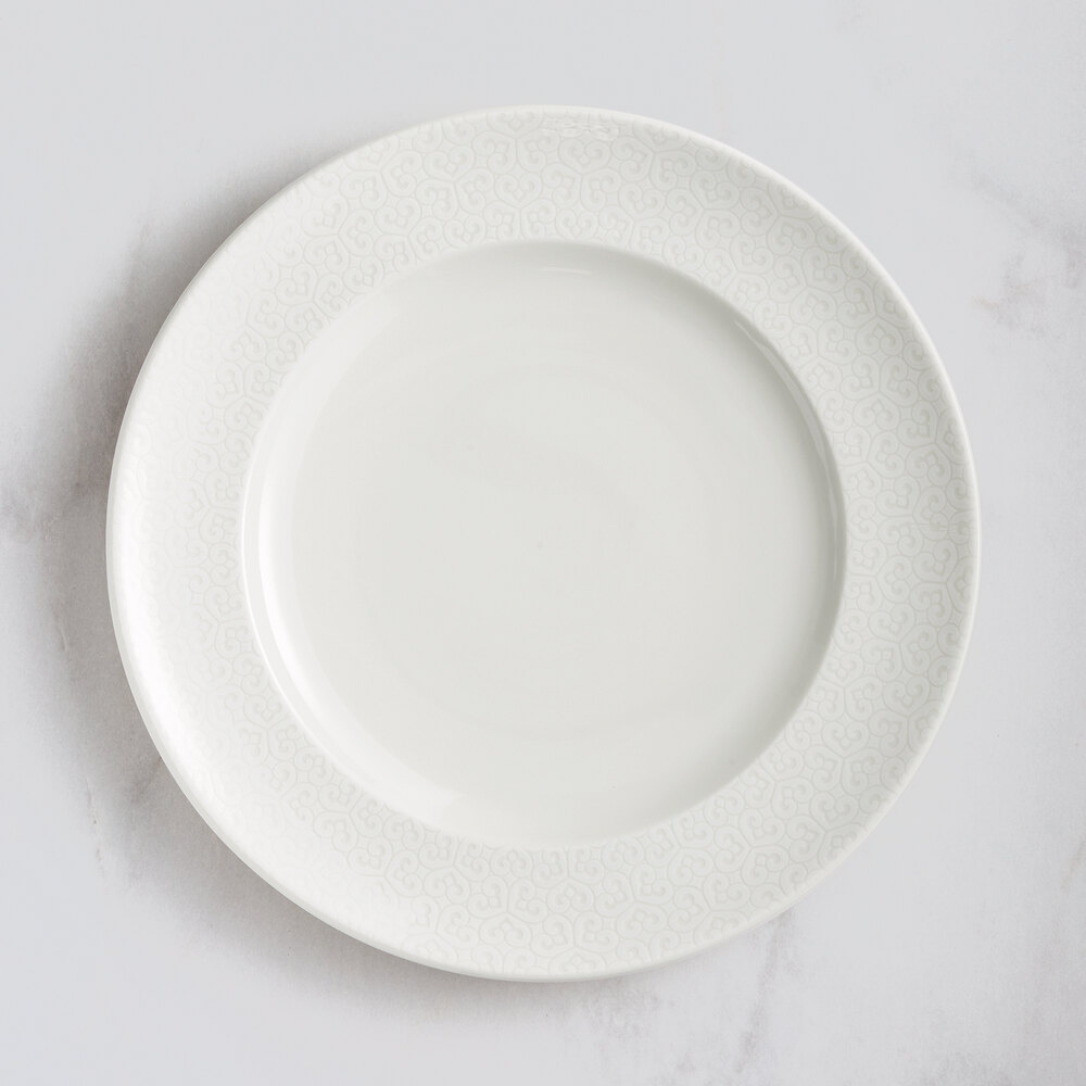 RAK Porcelain Choice 9 7/16" Ivory Embossed Wide Rim Porcelain Flat Plate - 12/Case