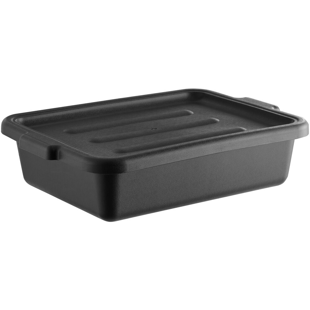 Lavex 20" x 15" x 5" Black Polypropylene Utility Bin with Lid