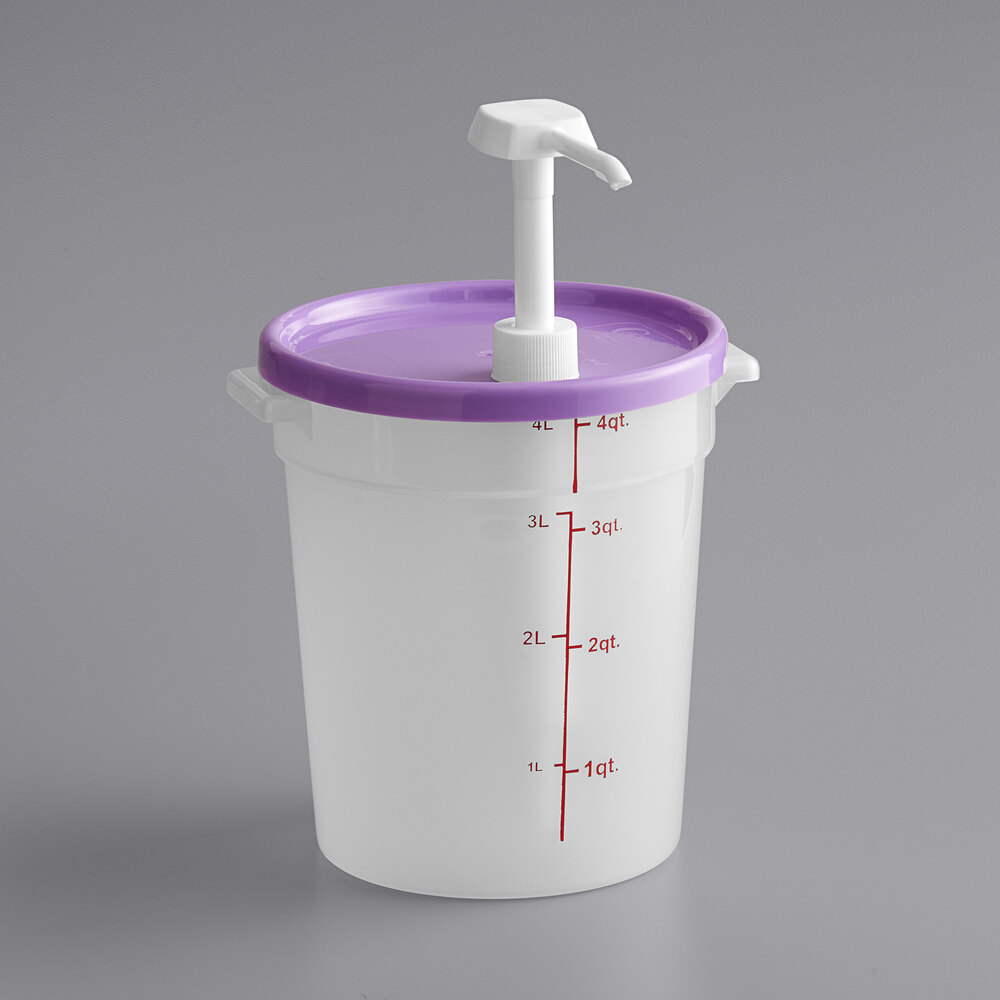 Choice Condiment Pump Kit with 1 oz. Pump and 4 Qt. Round Translucent Container with Purple Lid