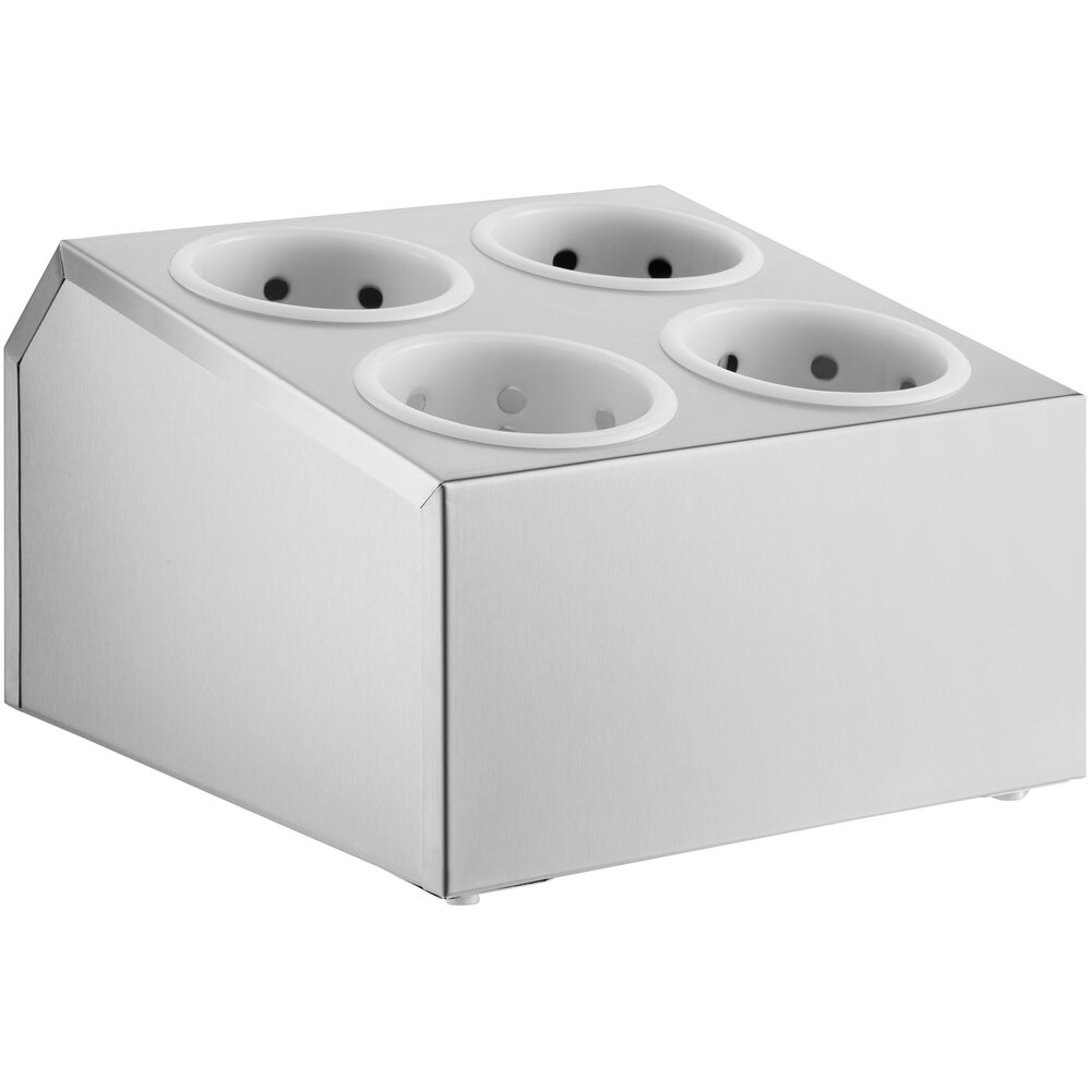 Choice Four Hole Stainless Steel Flatware Organizer with Perforated Plastic Cylinders