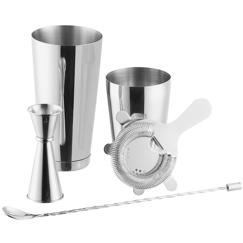 Acopa 4-Piece 16 oz. Silver Cocktail Shaker Kit