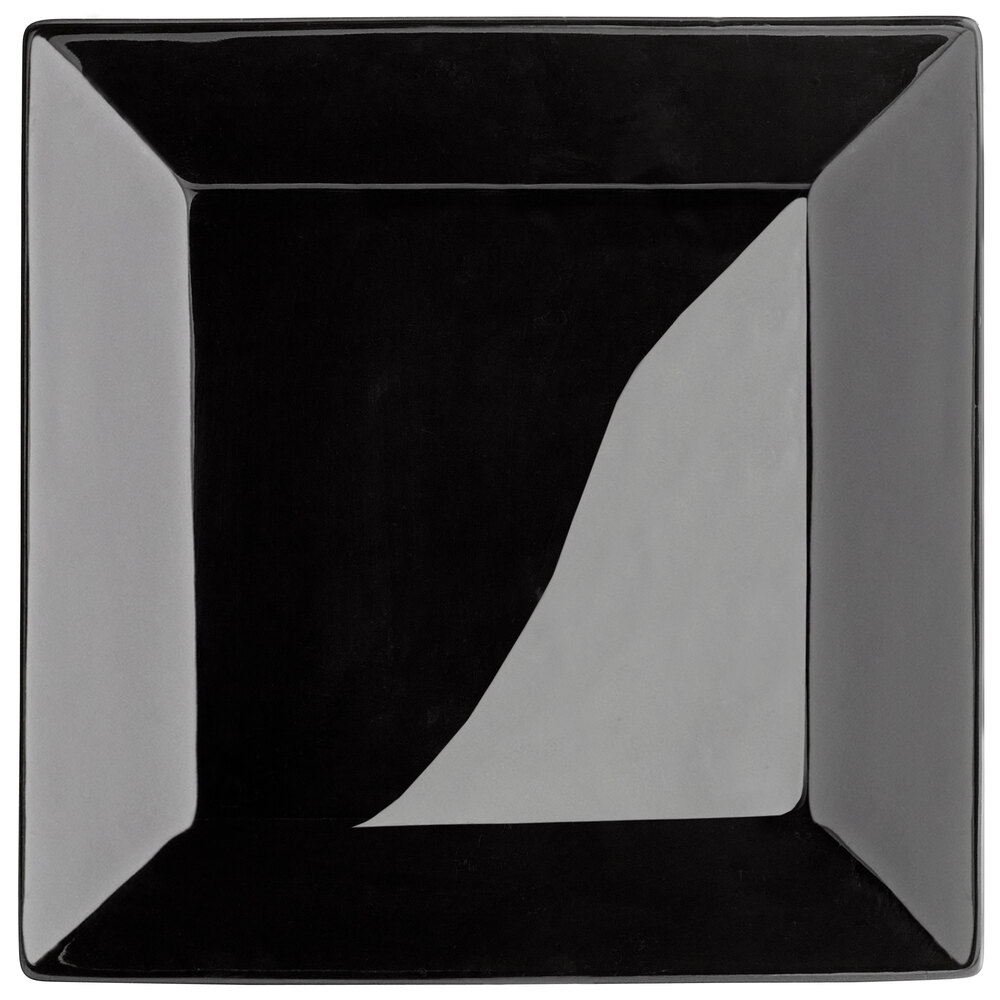 Acopa 10" Glossy Black Square Stoneware Plate - 12/Case