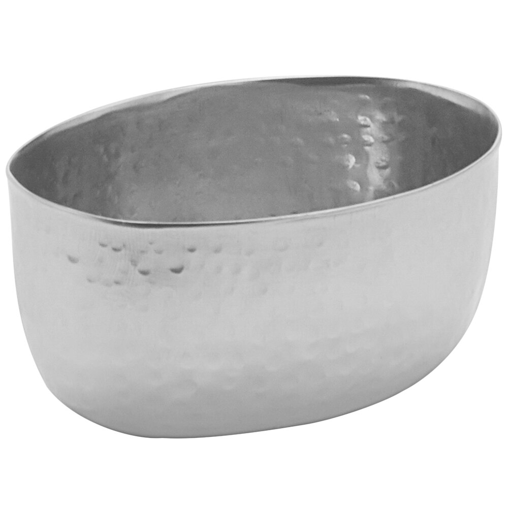 American Metalcraft HS3 3 oz. Oval Hammered Stainless Steel Sauce Cup - 8/Case