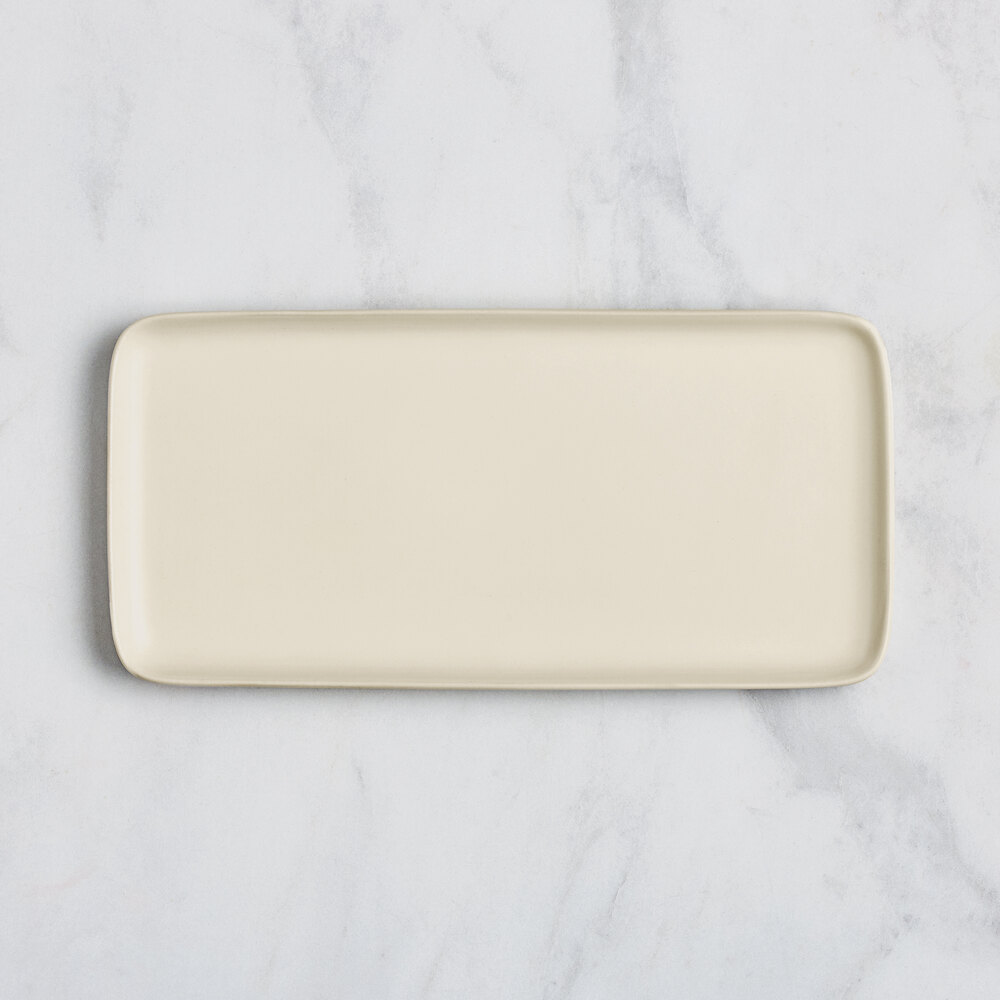 Acopa Pangea 13" x 6 1/2" Fog White Matte Rectangular Porcelain Platter - 6/Case