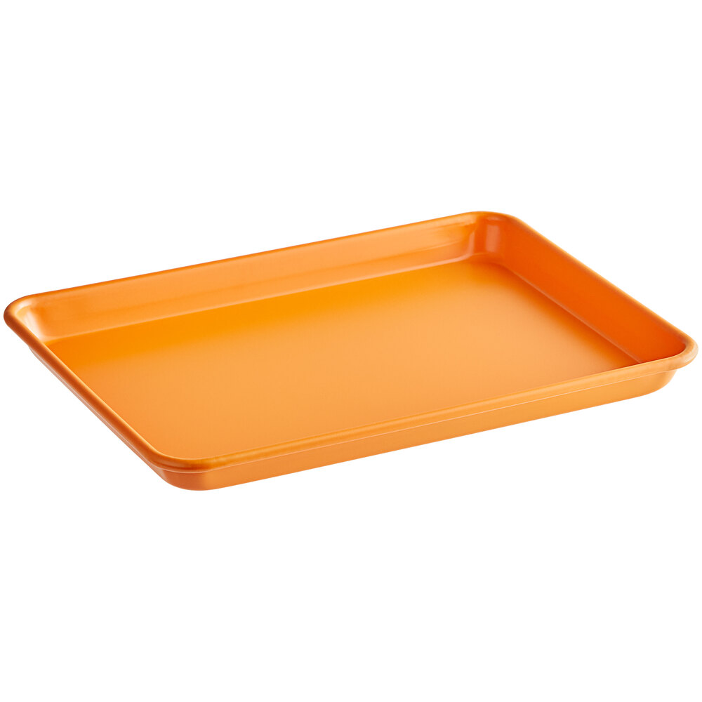 Baker's Lane Quarter Size 19-Gauge Non-Stick 9 1/2" x 13" Orange Wire in Rim Aluminum Bun / Sheet Pan / Tray